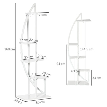 Outsunny Portafiori a 5 Livelli a Mezzaluna per Interni ed Esterni in MDF e Acciaio, 50x30x160 cm, Bianco