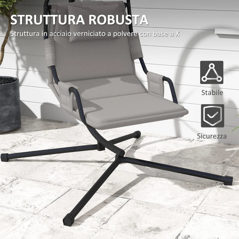 Outsunny Amaca a Dondolo Imbottita con Cuscino, Gancio e Catena, in Acciaio e Poliestere, 118x98x192 cm, Grigio e Nero