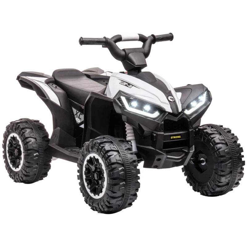 HOMCOM Quad per Bambini 3-5 Anni Elettrico 12V, 2 Velocità, Ruote Larghe con Clacson e Fari LED, Bianco