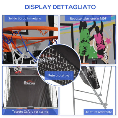 HOMCOM Canestri Basket con Tabellone LED, 4 Palloni e 8 Modalità di Gioco, 205x110x205 cm, Bianco e Nero