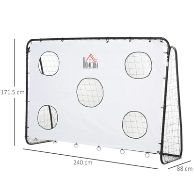 HOMCOM Porta da Calcio per Bambini e Adulti con Rete in PE, in Metallo e Oxford, Bianco e Nero, 240x88x171.5cm