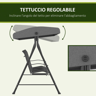 Outsunny Dondolo da Giardino 3 Posti con Tettuccio Parasole Regolabile, 195x118x170 cm, Grigio Scuro