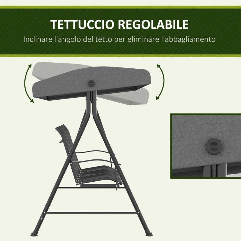 Outsunny Dondolo da Giardino 3 Posti con Tettuccio Parasole Regolabile, 195x118x170 cm, Grigio Scuro