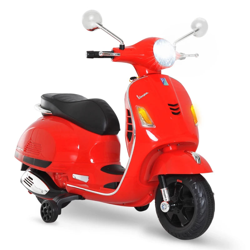 HOMCOM Moto Elettrica per Bambini Design Vespa, Batteria 6V con Suoni e Luci, Età 3-6 Anni, Rosso