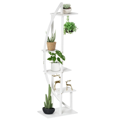 Outsunny Portafiori a 5 Livelli a Mezzaluna per Interni ed Esterni in MDF e Acciaio, 50x30x160 cm, Bianco