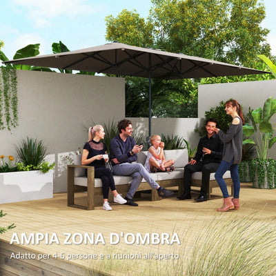 Outsunny Ombrellone Doppio da Giardino 4.5x2.6 m, Apertura a Manovella e 12 Stecche, Grigio