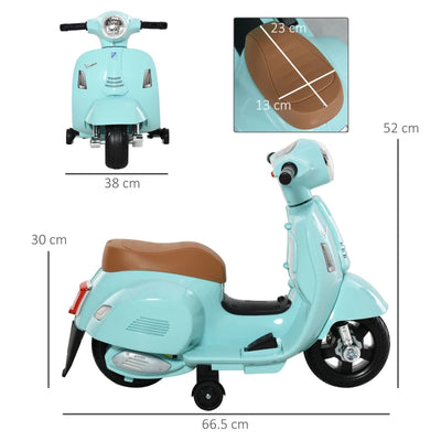 HOMCOM Moto Elettrica per Bambini Licenza Ufficiale Vespa Batteria 6V, Fari e Clacson, Età 18-36 mesi, Verde