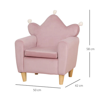 HOMCOM Poltrona per Bambini in Tessuto Effetto Velluto Rosa con Schienale a Corona, 50.2x41.9x57.8 cm