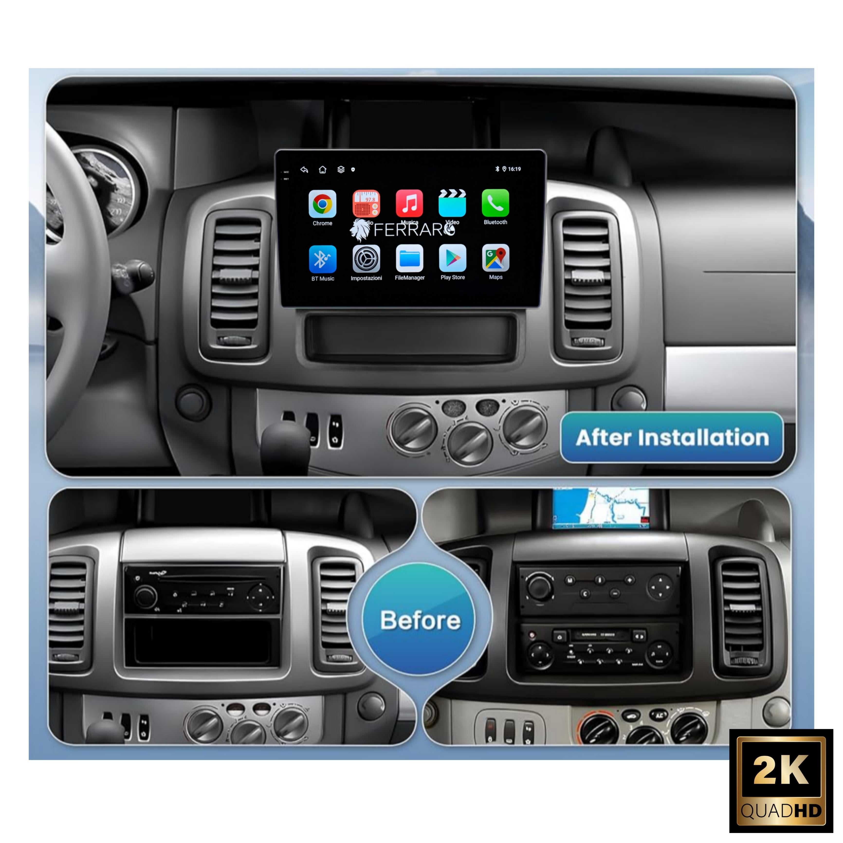 Autoradio per Nissan Primastar | Opel Vivaro | Renault Trafic 10.1" 2K | Dal 2010 in Poi | Android | Bluetooth | CarPlay | Android Auto | 4/64GB Ram