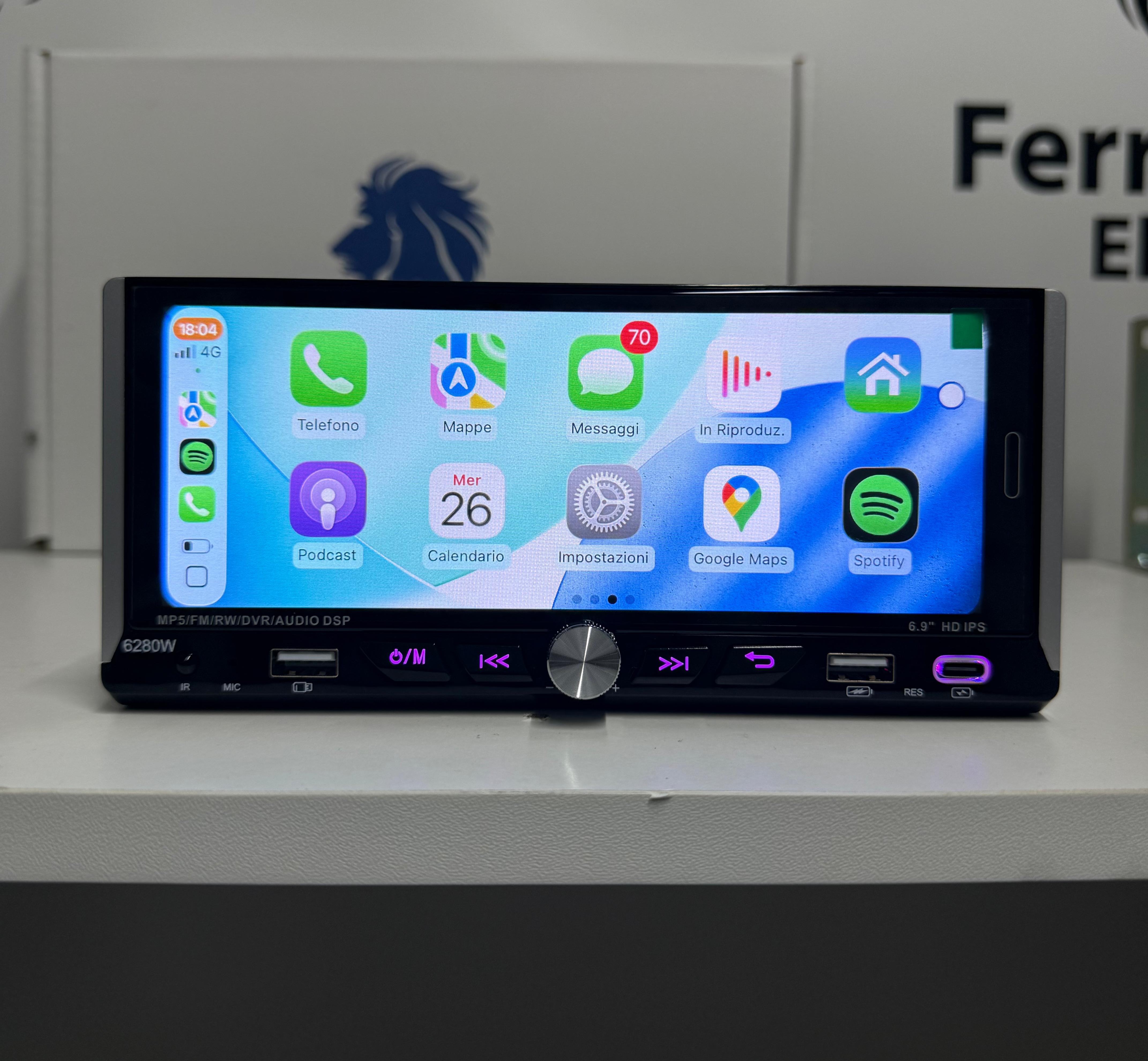 Autoradio Universale Fisso, 1Din 6.9"Pollici, Bluetooth, CarPlay, Android Auto