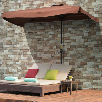 Outsunny Ombrellone Semicircolare 2.3x1.3 m da Terrazza e Giardino per Parete con Manovella, Caffè