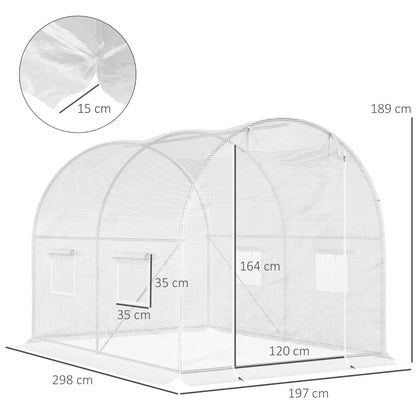 Outsunny Serra a Tunnel con 4 Finestrelle e Ingresso a Zip in Acciaio Zincato e PE, 3x2x1.9 m, Bianco