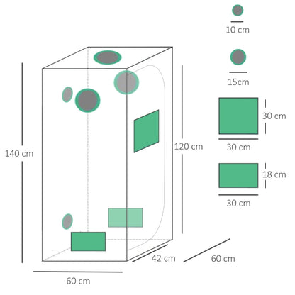 Outsunny Tenda da Coltivazione Idroponica in Mylar e Oxford 600D per Riflettere la Luce grow box grow tenda 60x60x140 cm