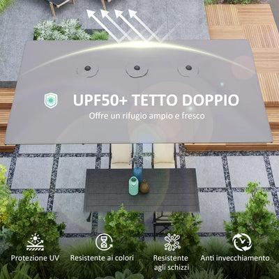 Outsunny Ombrellone Doppio da Giardino 4.5x2.6 m, Apertura a Manovella e 12 Stecche, Grigio