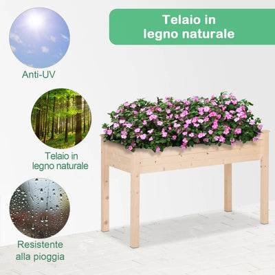 Outsunny Letto per Orto Rialzato, Orto Urbano Pensile Tavolo Porta Piante con Fodera in Tessuto per Giardino, 122.5x56.5x76cm, Legno