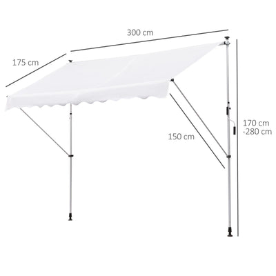 Outsunny Tenda da Sole a Bracci 3x1.5m con Manovella e Struttura Telescopica, Bianco