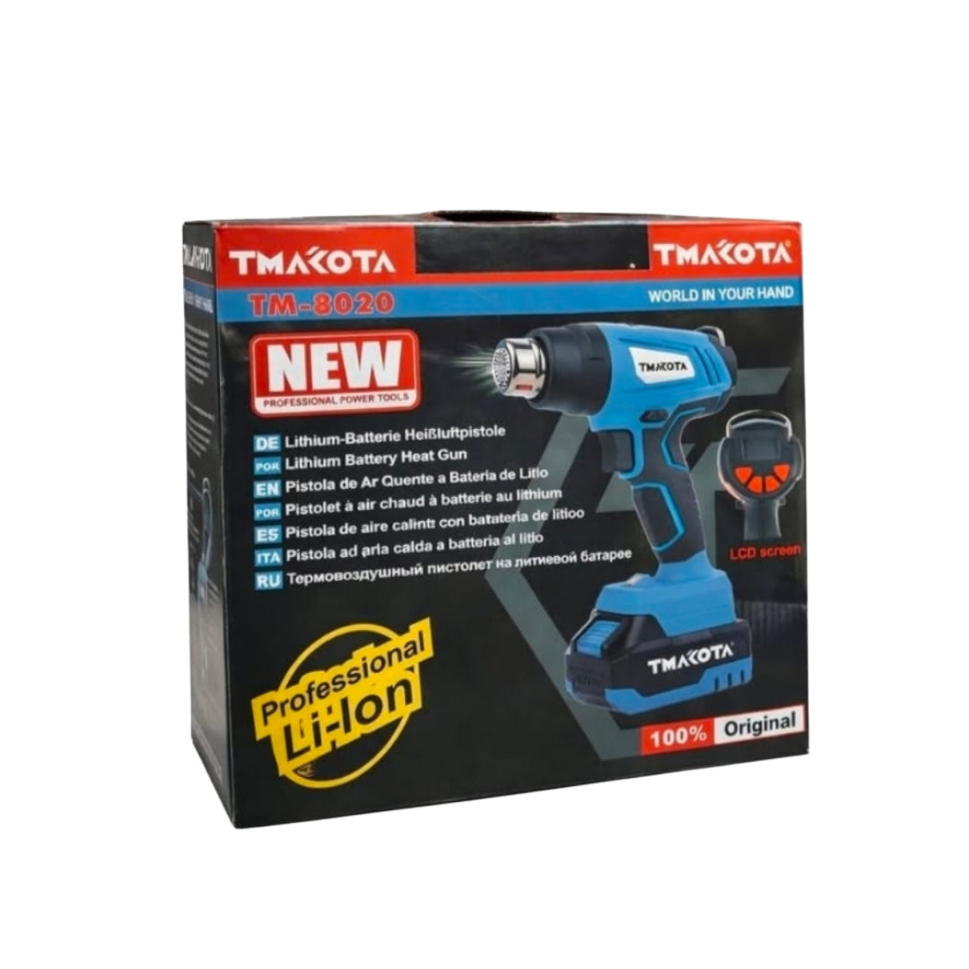 Pistola Aria Calda a Batteria Lition, TM-8020, Termosoffiatore Professionale Portatile, 2 Batterie, Ugelli e Valigetta