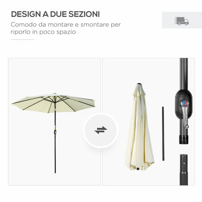 Outsunny Ombrellone da Giardino Inclinabile a 8 Stecche con Manovella, in Metallo e Poliestere, Ø295x250 cm, Beige