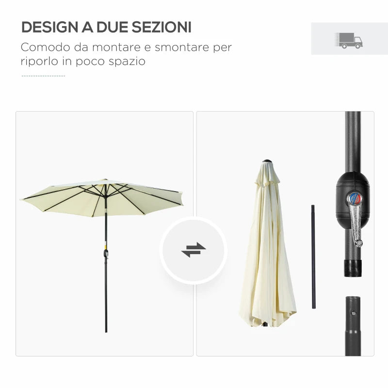 Outsunny Ombrellone da Giardino Inclinabile a 8 Stecche con Manovella, in Metallo e Poliestere, Ø295x250 cm, Beige