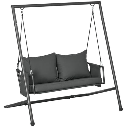 Outsunny Dondolo da Giardino 2 Posti con Cuscini e Tasche, in Acciaio e Textilene, 168x117x181 cm, Grigio Scuro