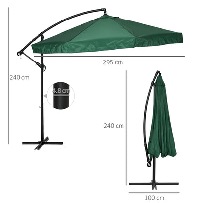 Outsunny Ombrellone da Giardino 3x3 m con Zanzariera, Apertura a Manovella e Base a Croce, Verde