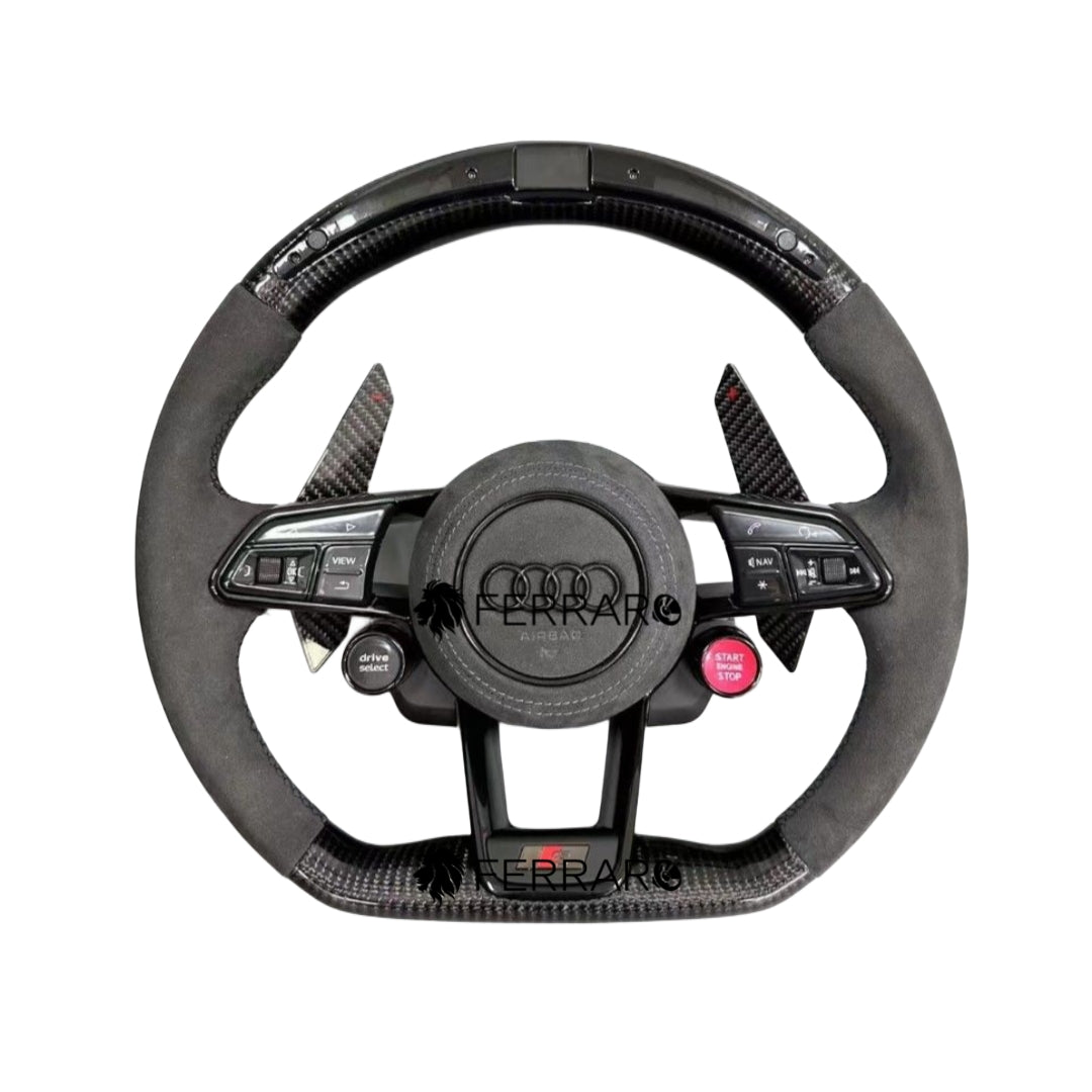 Volante per Audi, Carbonio Diagonale, Linea Nera, LED, Pulsanti, RS
