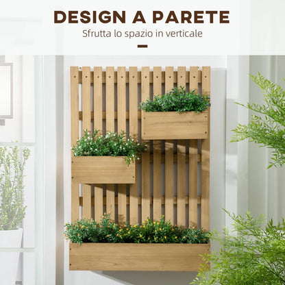 Outsunny Fioriera da Esterno Verticale in Legno con 3 Vasi Rimovibili, 60x16x80cm