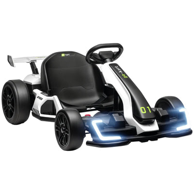 HOMCOM Go Kart Elettrico per Bambini 6-12 Anni 24V 12km/h con Seggiolino Regolabile, Bianco