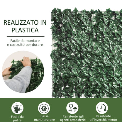 Outsunny Rotolo di Siepe Artificiale per Balcone e Giardino in PE Anti-UV, Siepe Finta con Foglie Verde Scuro 300x100cm