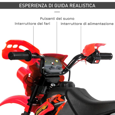 HOMCOM Moto Elettrica per Bambini 3-6 Anni in Plastica PP con Ruote di Supporto, Fari e Musica, 102x53x66 cm, Rosso e Nero