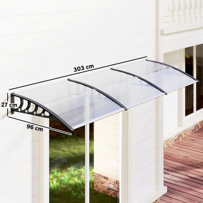 Outsunny Tettoia Moderna in Policarbonato, Alluminio e PP per Balconi, Finestre e Porte, 303x96x27 cm, Nera e Trasparente