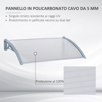 Outsunny Pensilina da Esterno 140x70x21 cm in Plastica e Alluminio per Balconi, Porte e Finestre, Grigio