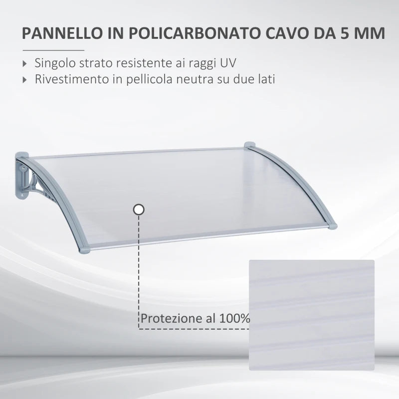Outsunny Pensilina da Esterno 140x70x21 cm in Plastica e Alluminio per Balconi, Porte e Finestre, Grigio