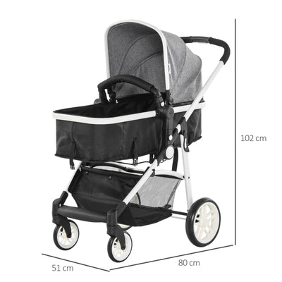 HOMCOM Carrozzina per Bambini 0-36 Mesi Pieghevole e Regolabile, in Metallo e Poliestere, 80x51x102 cm, Grigio