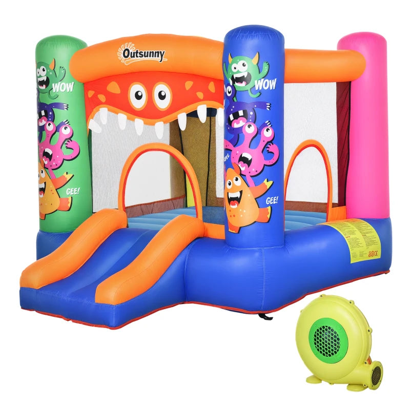 Outsunny Casa Gioco Castello Gonfiabile Gigante per Bambini 3-8 anni Trampolino Rimbalzante Colorato con Scivolo e Canestro 250cmx180cmx175cm