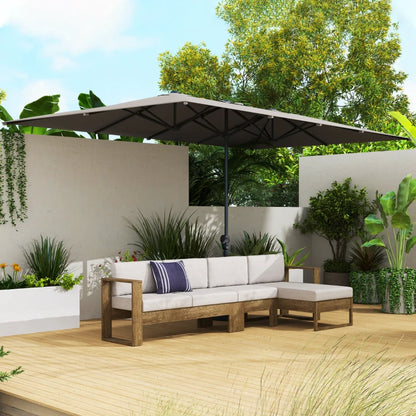 Outsunny Ombrellone Doppio da Giardino 4.5x2.6 m, Apertura a Manovella e 12 Stecche, Grigio
