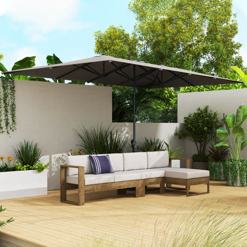 Outsunny Ombrellone Doppio da Giardino 4.5x2.6 m, Apertura a Manovella e 12 Stecche, Grigio
