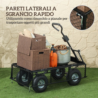 Outsunny Carrello da Giardino in Acciaio da 114L con Sacca Portaoggetti e Pareti Rimovibili, 105x51x54 cm, Nero