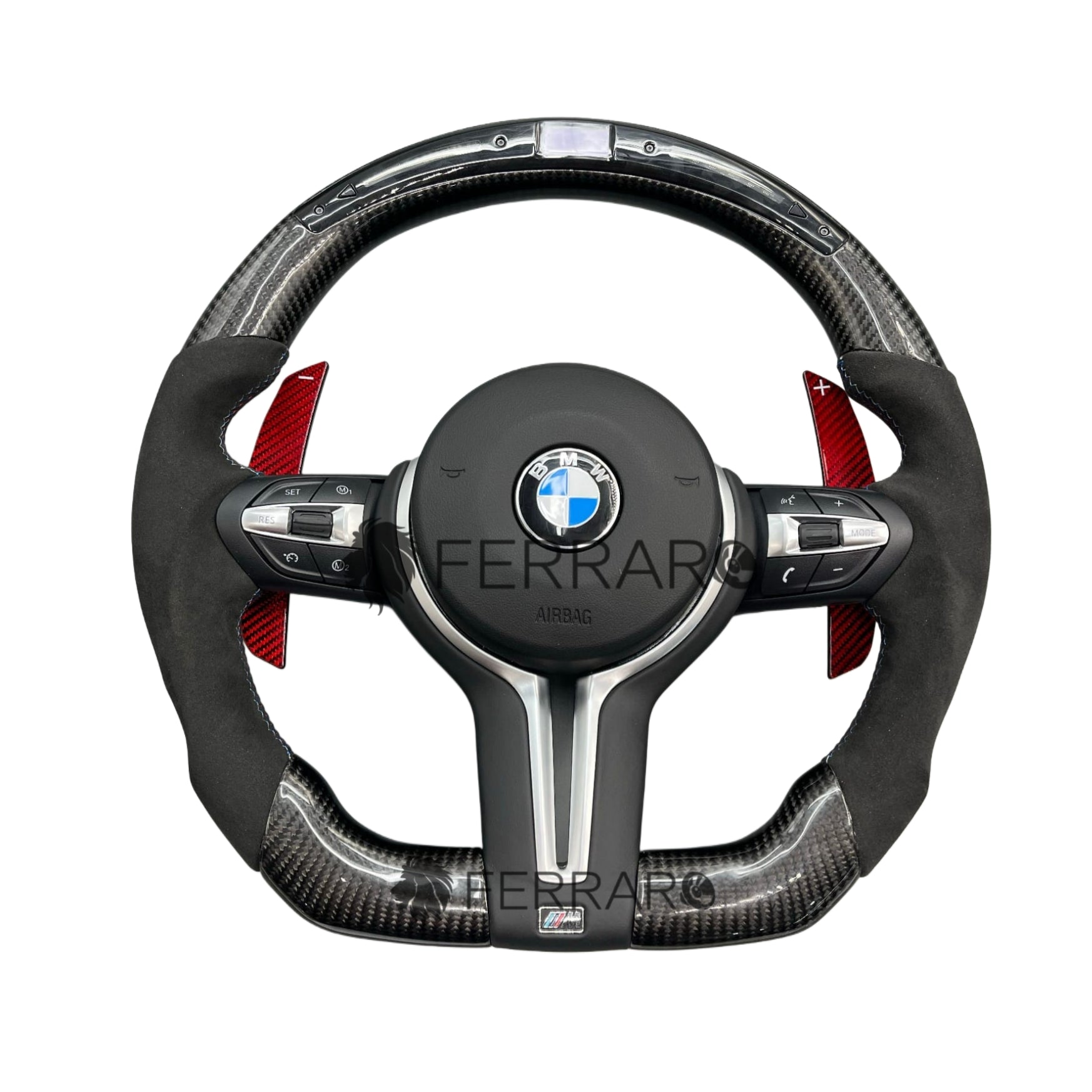 Volante per BMW, Carbonio Inclinato, LED, Perforato, Sport