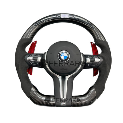 (PRENOTA) Volante per BMW, Carbonio Inclinato, LED, Perforato, Sport