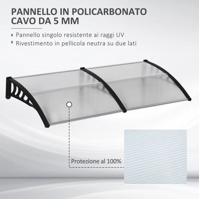 Outsunny Pensilina da Esterno per Finestre e Porte in Policarbonato e Alluminio, 200x96x27cm, Trasparente
