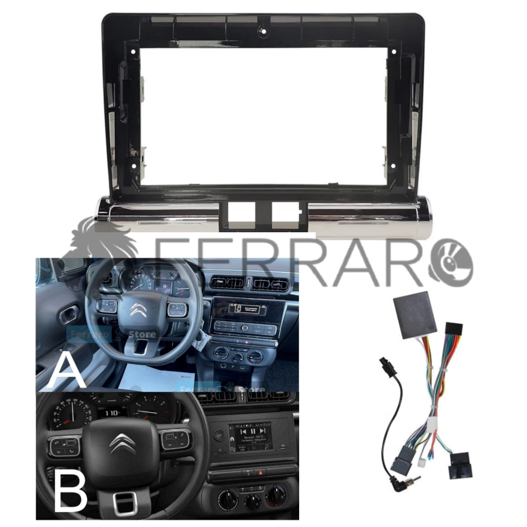 Kit Montaggio Autoradio 9"Pollici Citroen C3 (2016-2024) Mascherina, Cablaggio per Autoradio Android
