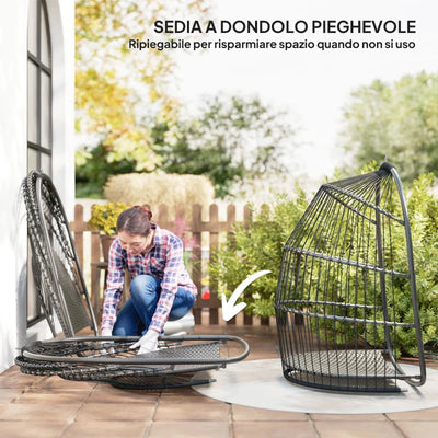 Outsunny Sedia Sospesa a Dondolo Pieghevole da Interno ed Esterno con Cuscino e Poggiatesta, Grigio Scuro