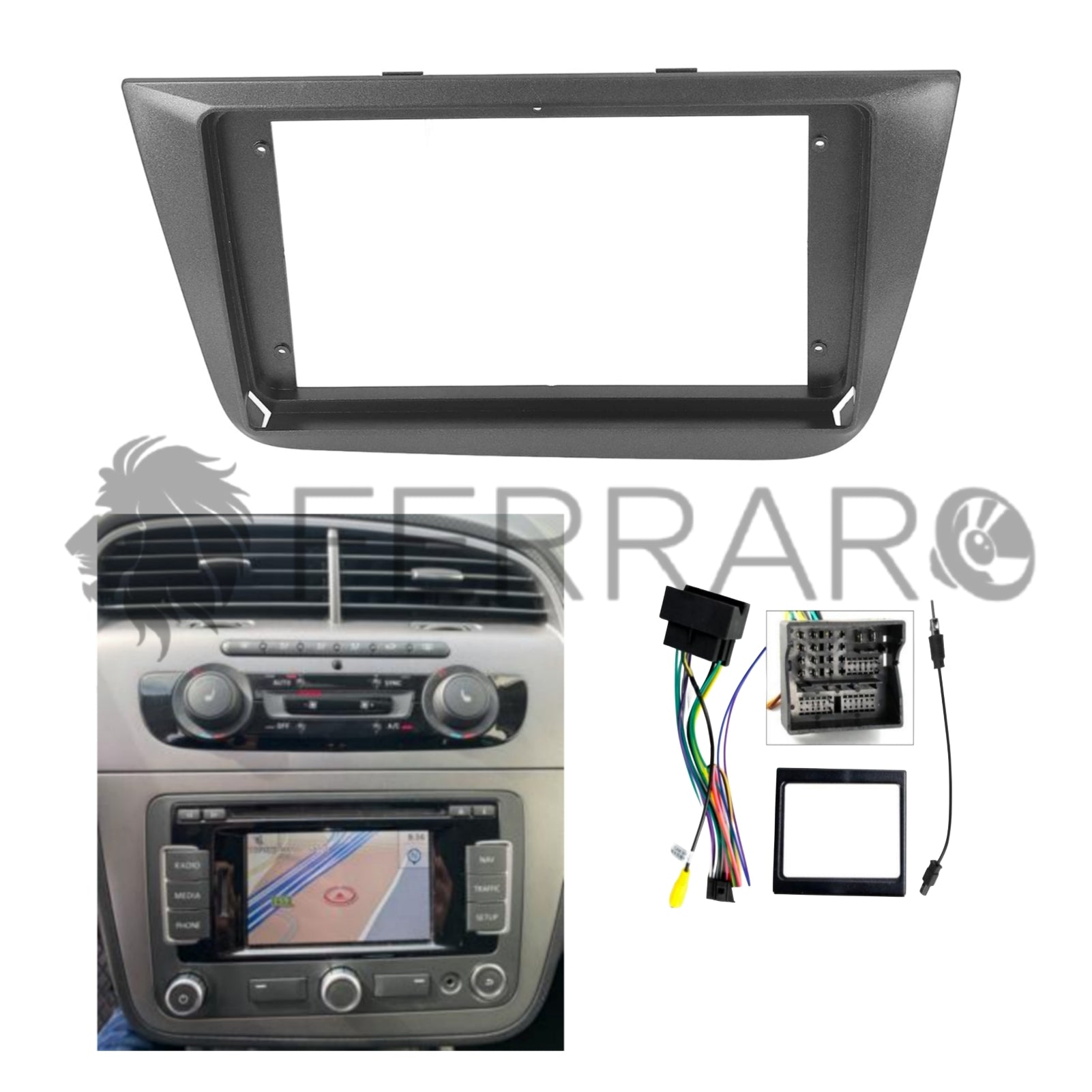 Kit Montaggio Autoradio 9"Pollici Seat Altea (2004-2015), Mascherina, Cablaggio per Autoradio Android