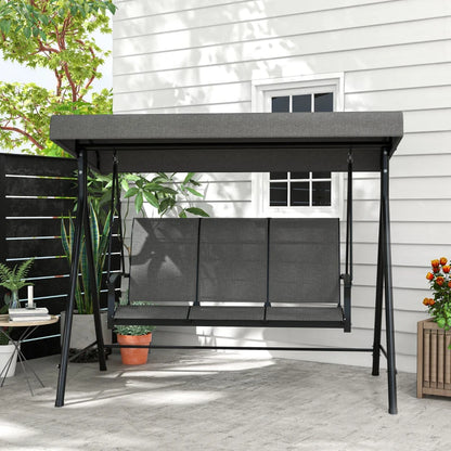 Outsunny Dondolo da Giardino 3 Posti con Tettuccio Parasole Regolabile, 195x118x170 cm, Grigio Scuro
