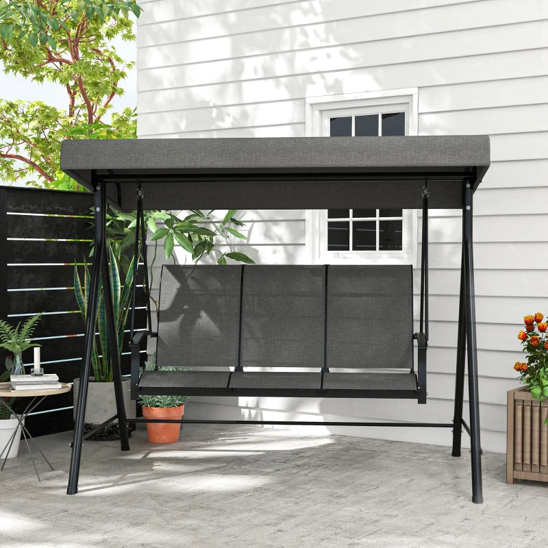 Outsunny Dondolo da Giardino 3 Posti con Tettuccio Parasole Regolabile, 195x118x170 cm, Grigio Scuro