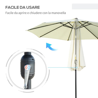 Outsunny Ombrellone da Giardino Inclinabile a 8 Stecche con Manovella, in Metallo e Poliestere, Ø295x250 cm, Beige