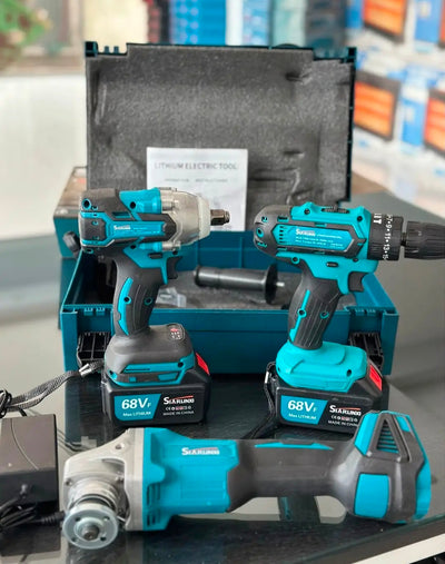 Kit Professionale 3 in 1, 88V Brushless, Smerigliatrice, Avvitatore, Avvitatore a Impulsi, 2 Batterie e Valigia