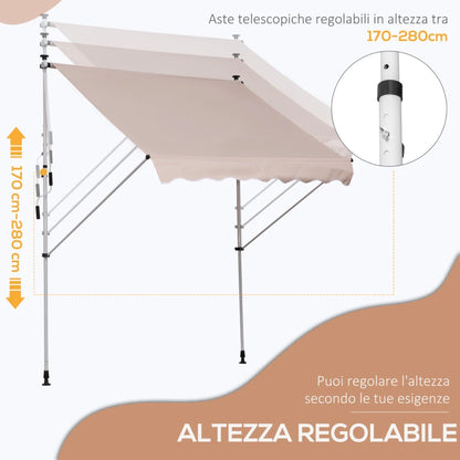 Outsunny Tenda da Sole 2x1.5 m per Esterno a Rullo con Manovella e Angolazione Regolabile, Beige