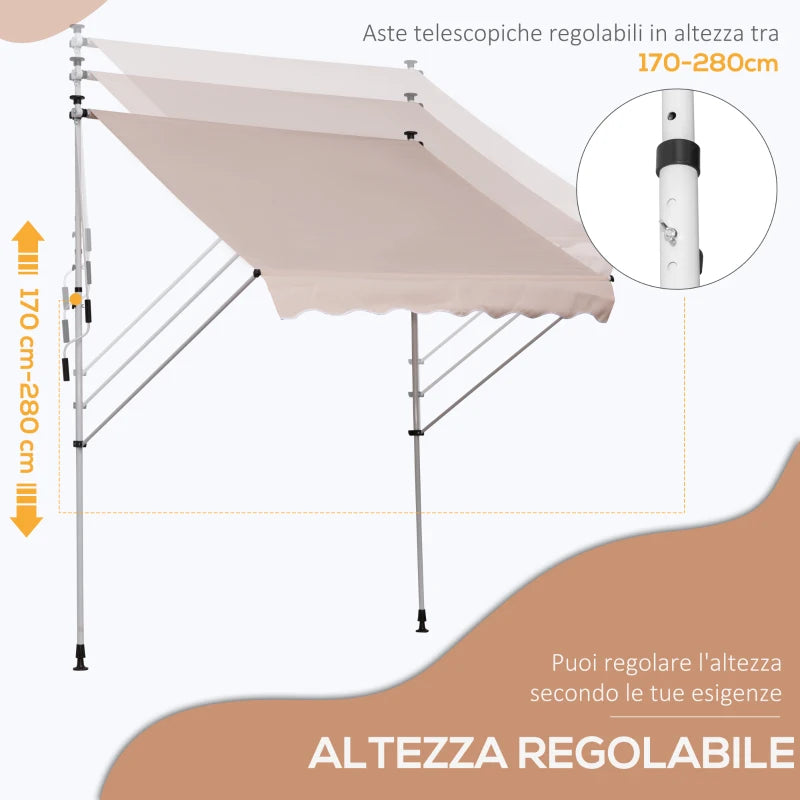 Outsunny Tenda da Sole 2x1.5 m per Esterno a Rullo con Manovella e Angolazione Regolabile, Beige